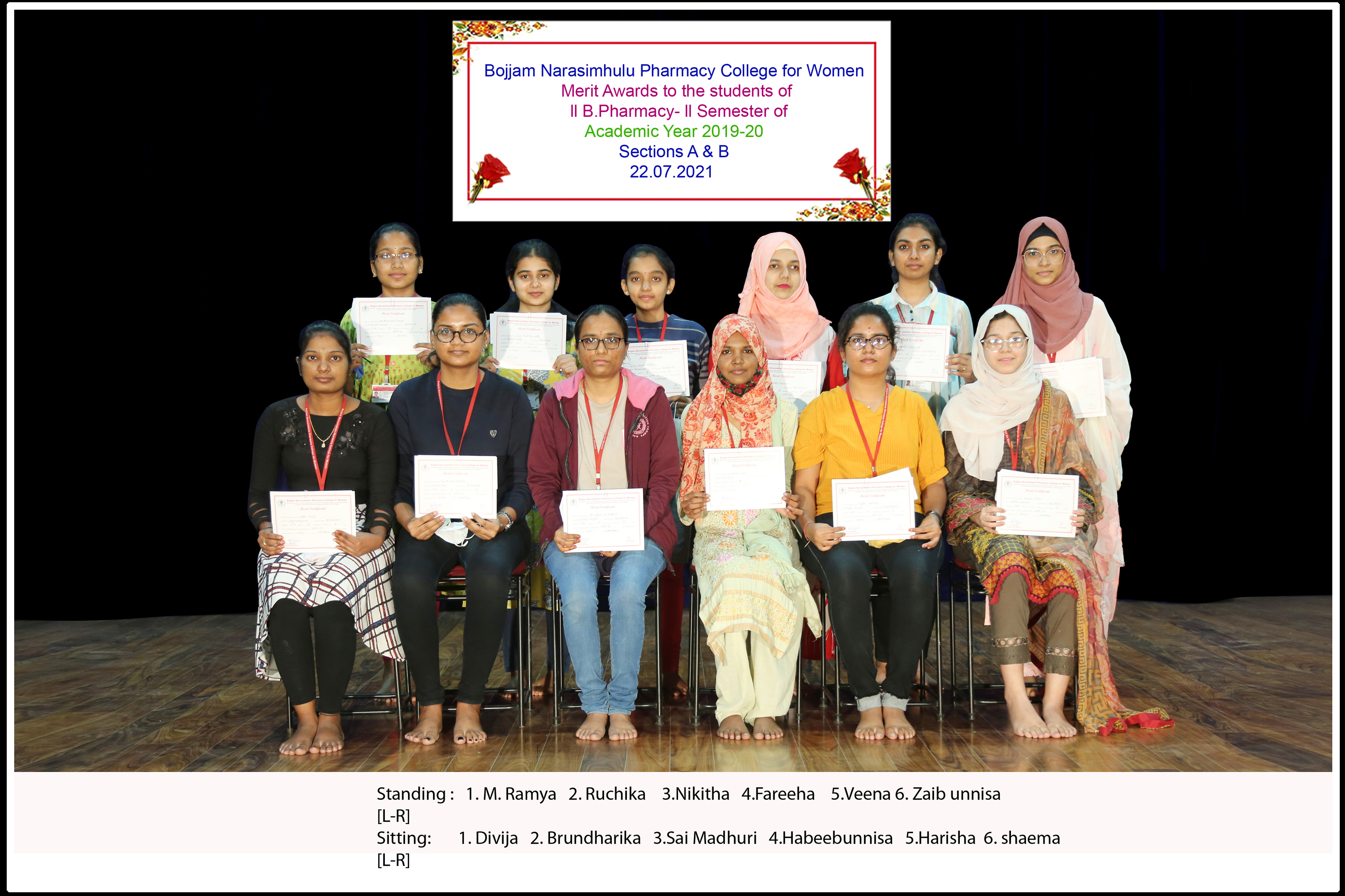 Merit awards to the students of II year II Semester for the Academic year 2019-20